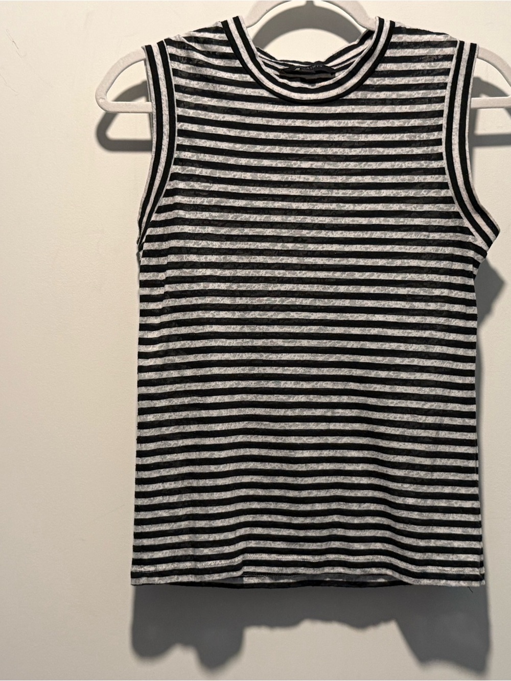 Striped All Saints Sleeveless Mock Neck Top - Black & White